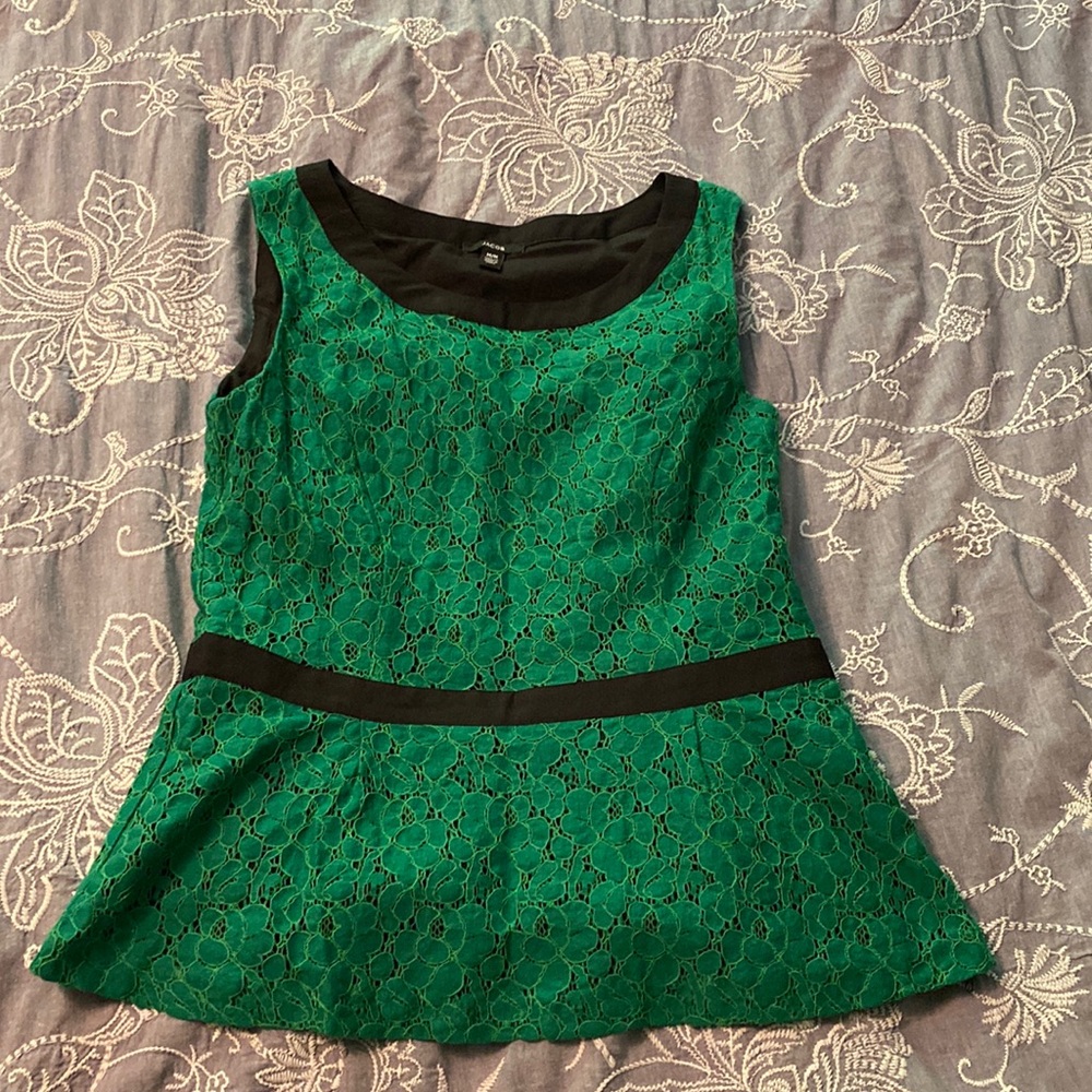 Jacob green lace size medium top with black trim.